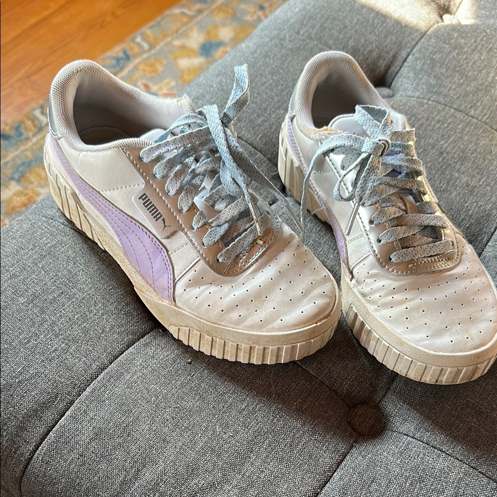 Puma White and Lavender Silver Girls Sneakers
